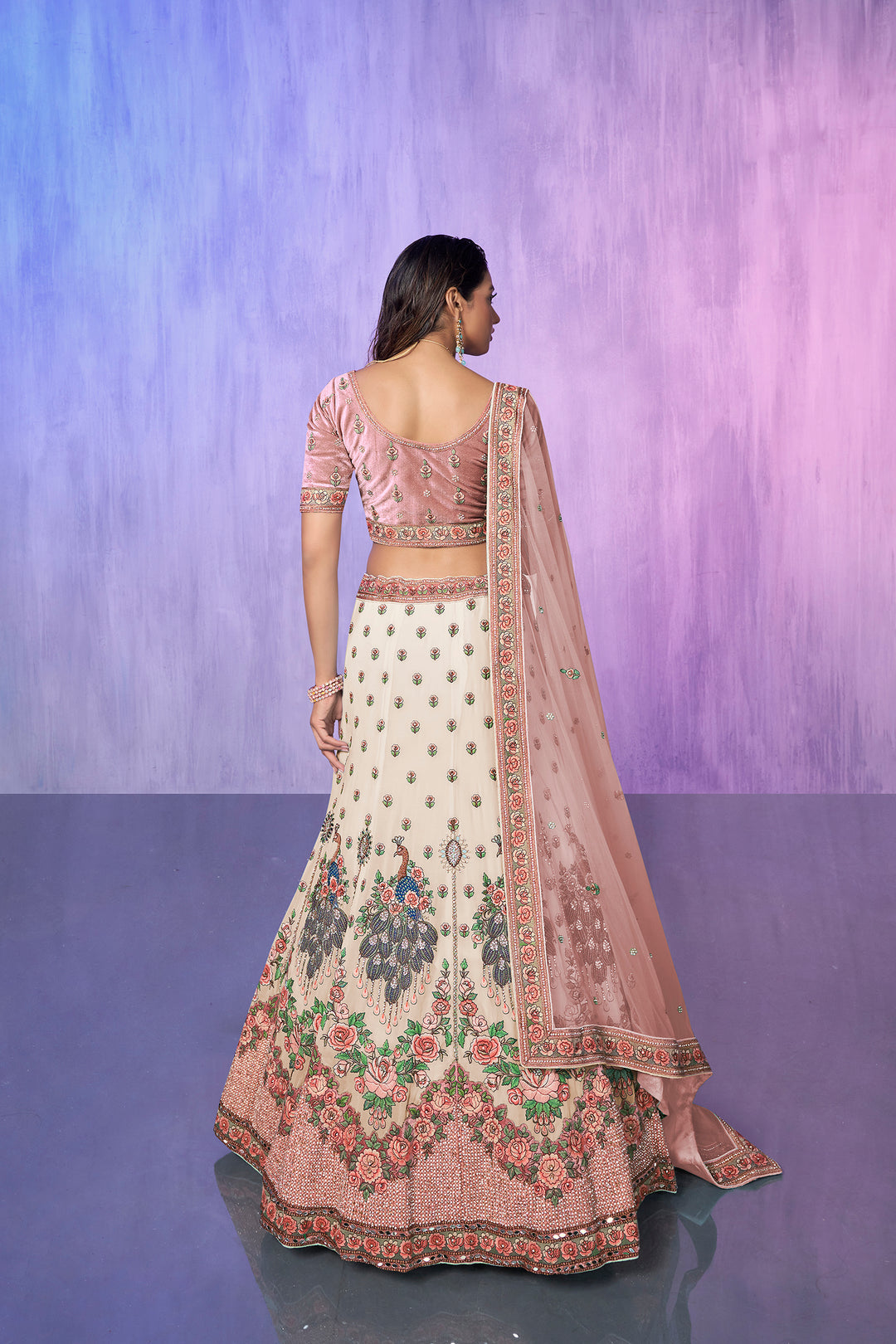 Velvet Embroidered Bridal Reception Lehenga Choli | Heavy Border Lehenga