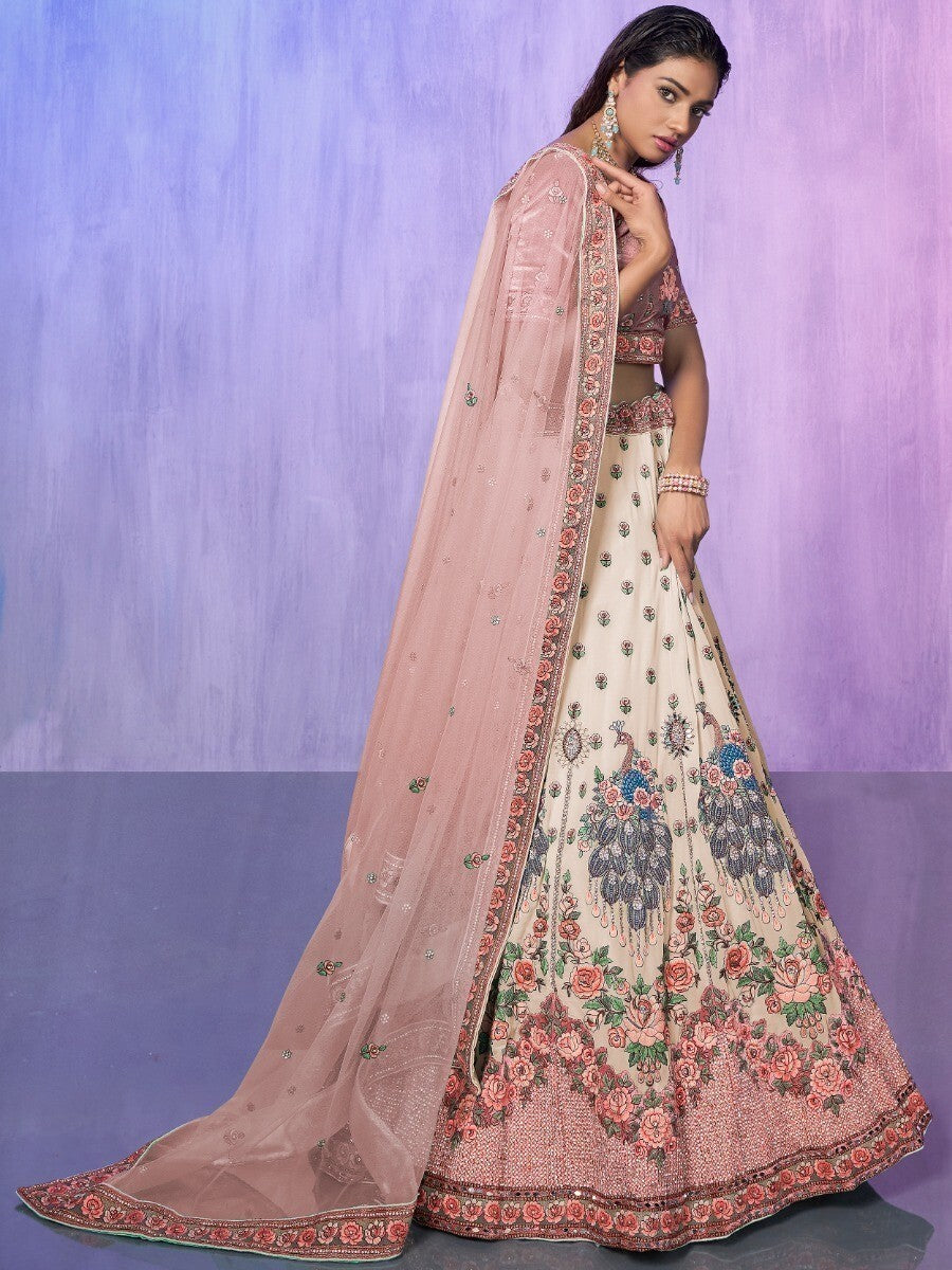 Pink Velvet & Off-White Lehenga | Intricate Embroidery & Stonework