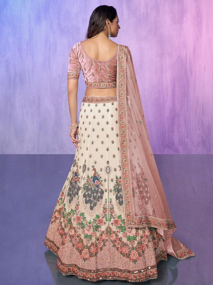 Pink Velvet & Off-White Lehenga | Intricate Embroidery & Stonework