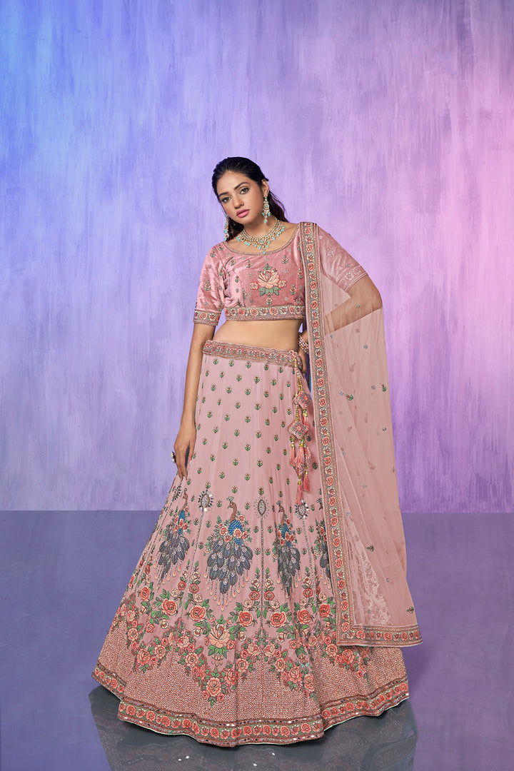 Velvet Embroidered Bridal Reception Lehenga Choli | Heavy Border Lehenga