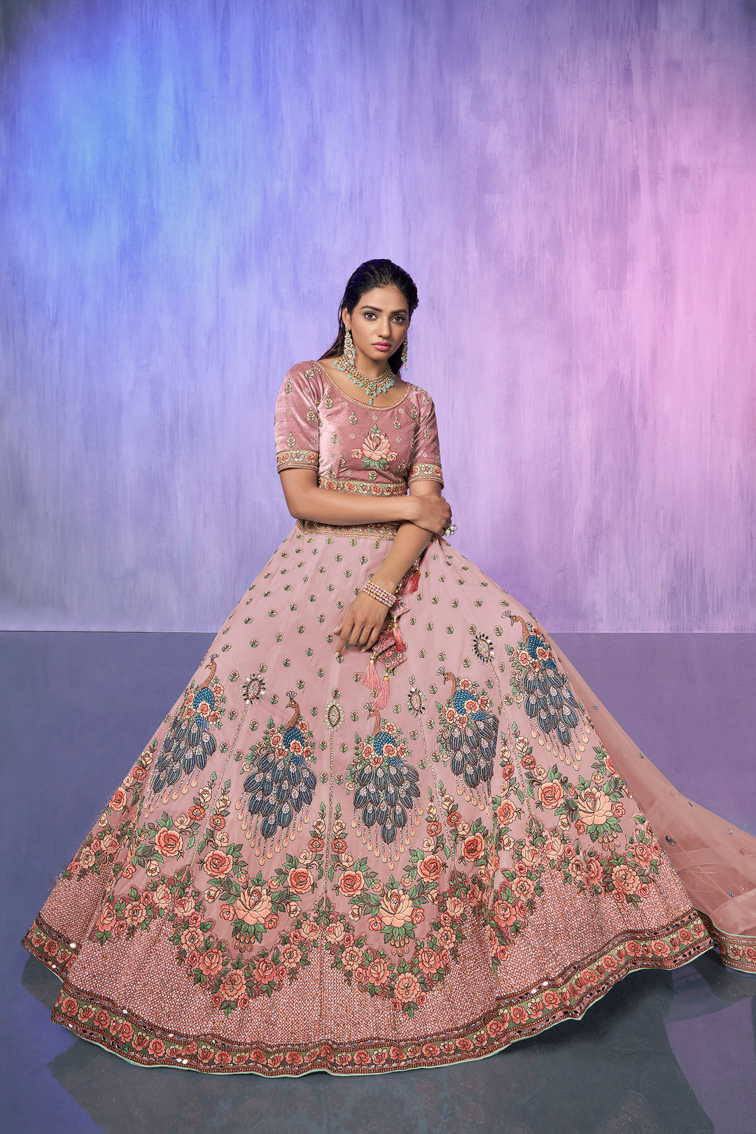 Velvet Embroidered Bridal Reception Lehenga Choli | Heavy Border Lehenga