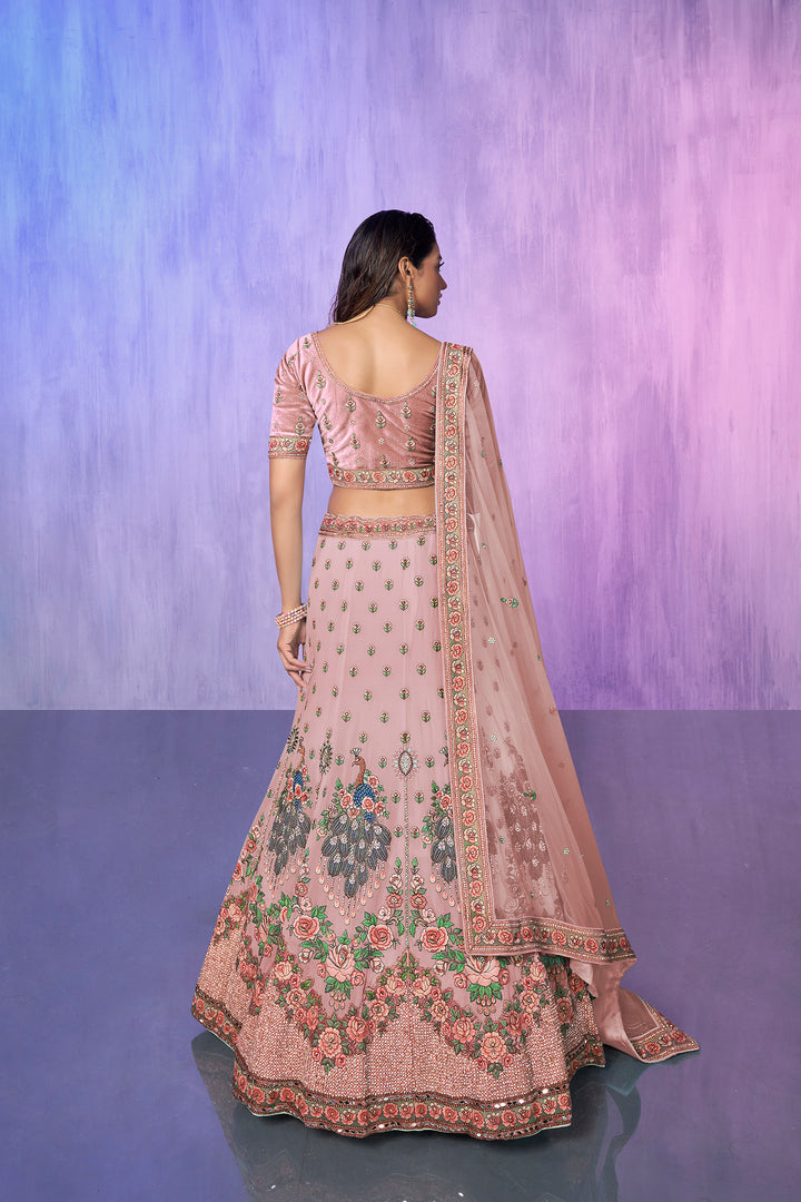 Velvet Embroidered Bridal Reception Lehenga Choli | Heavy Border Lehenga