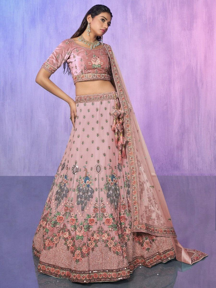 Peach Georgette Lehenga Choli | Luxury Embroidery & Velvet Choli