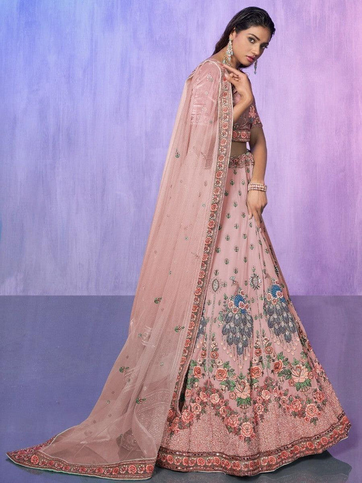 Peach Georgette Lehenga Choli | Luxury Embroidery & Velvet Choli