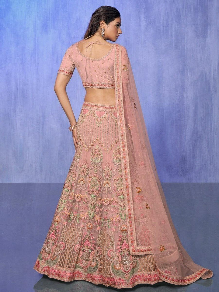 Adorable Peach Lehenga Set | Embroidered Net with Dupatta & Choli