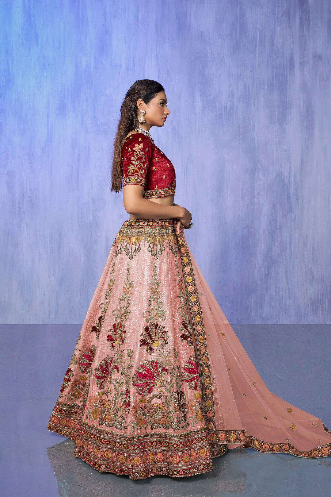 Velvet Lehenga Choli Set | Embroidered Party Wear Lehenga for Wedding