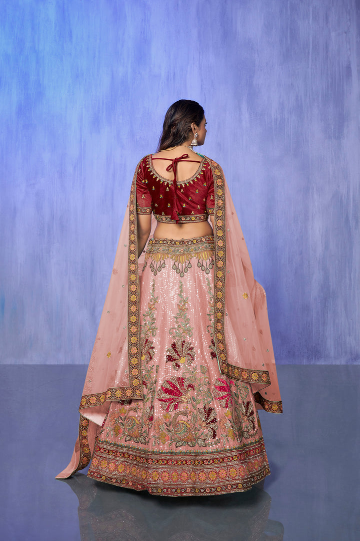 Velvet Lehenga Choli Set | Embroidered Party Wear Lehenga for Wedding