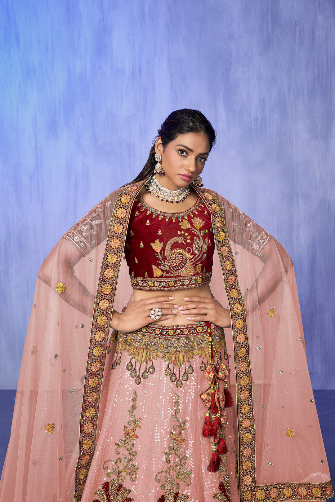 Velvet Lehenga Choli Set | Embroidered Party Wear Lehenga for Wedding