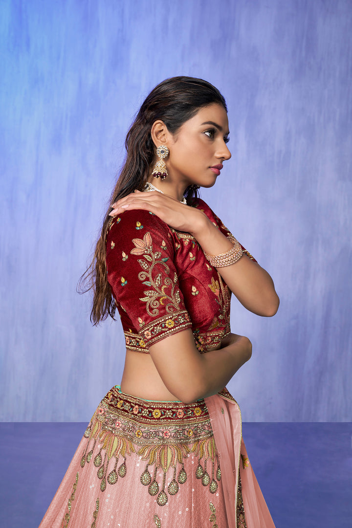 Velvet Lehenga Choli Set | Embroidered Party Wear Lehenga for Wedding