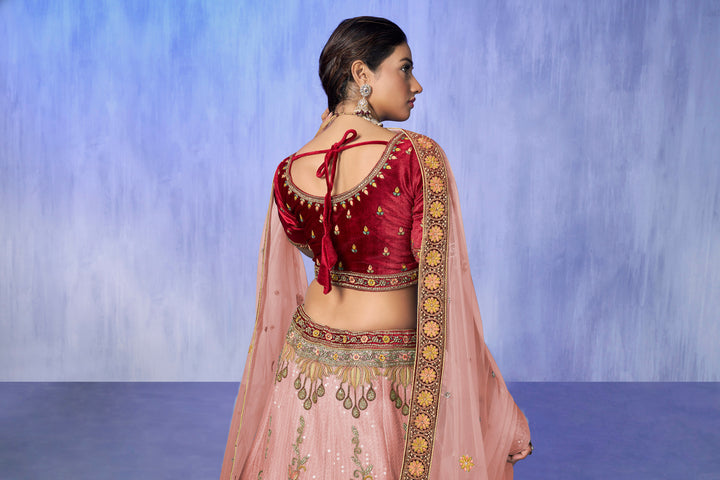 Velvet Lehenga Choli Set | Embroidered Party Wear Lehenga for Wedding