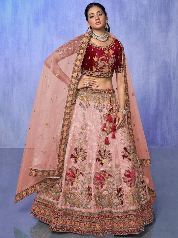 Gorgeous Peach Lehenga Choli | Embroidered Velvet with Zari Work