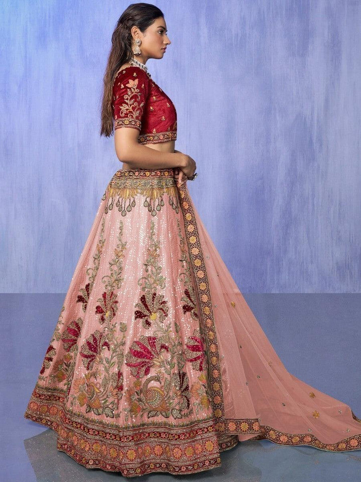 Gorgeous Peach Lehenga Choli | Embroidered Velvet with Zari Work