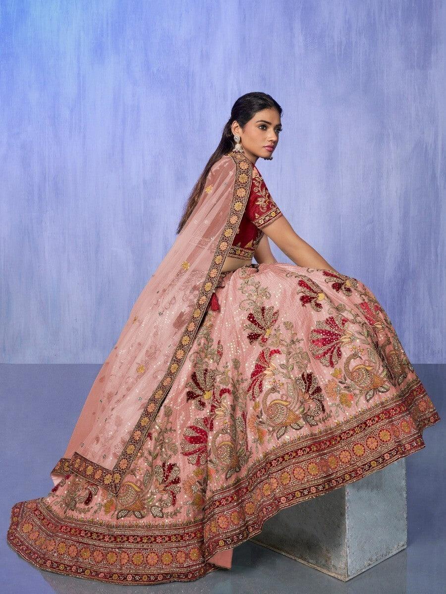 Gorgeous Peach Lehenga Choli | Embroidered Velvet with Zari Work