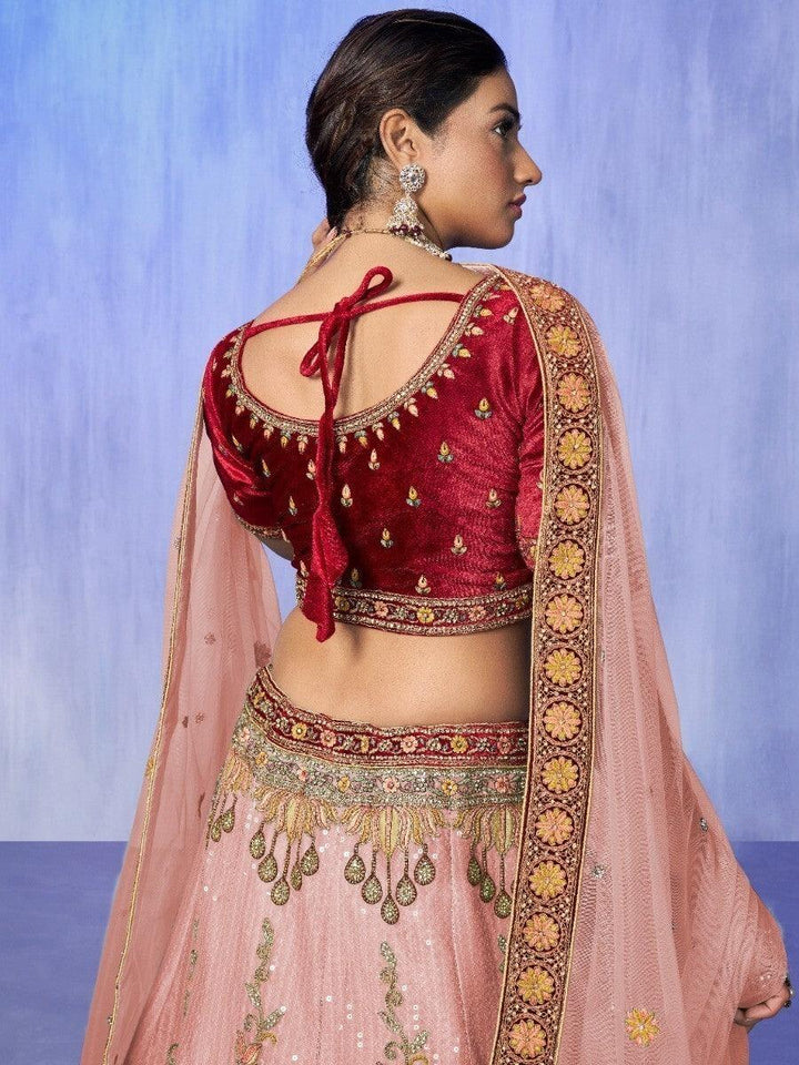 Gorgeous Peach Lehenga Choli | Embroidered Velvet with Zari Work