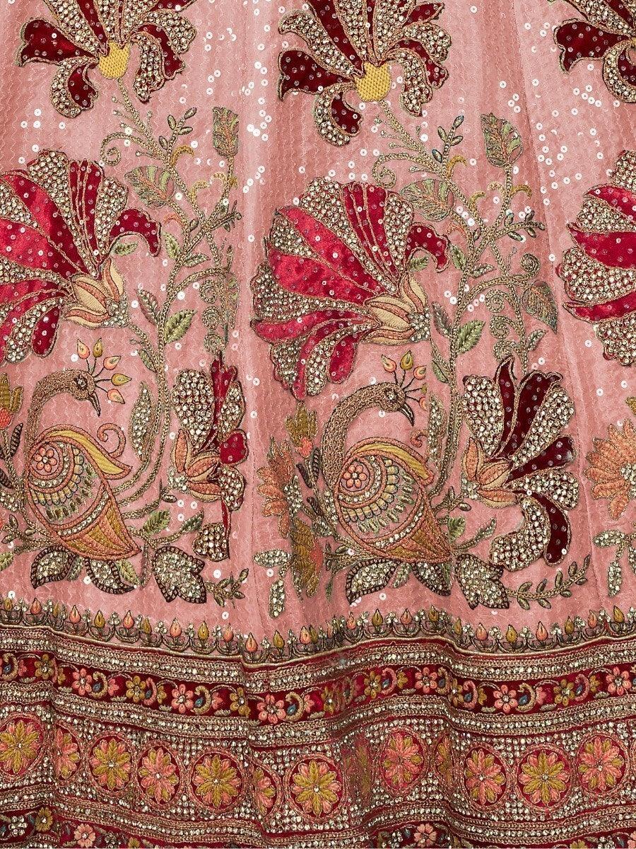 Gorgeous Peach Lehenga Choli | Embroidered Velvet with Zari Work