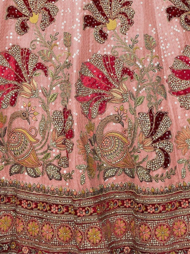 Gorgeous Peach Lehenga Choli | Embroidered Velvet with Zari Work