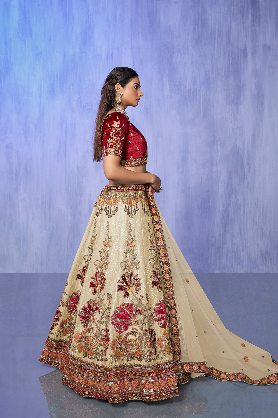 Velvet Lehenga Choli Set | Embroidered Party Wear Lehenga for Wedding