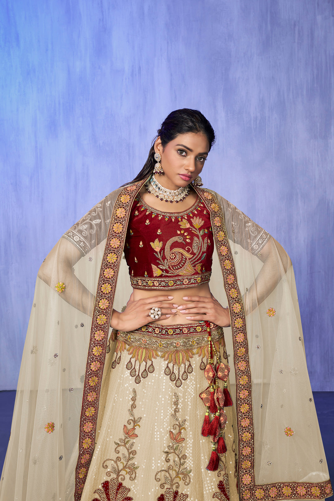 Velvet Lehenga Choli Set | Embroidered Party Wear Lehenga for Wedding