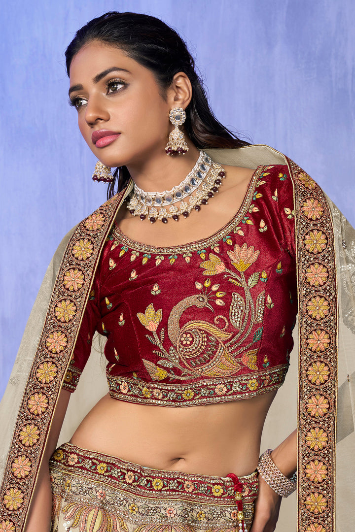 Velvet Lehenga Choli Set | Embroidered Party Wear Lehenga for Wedding