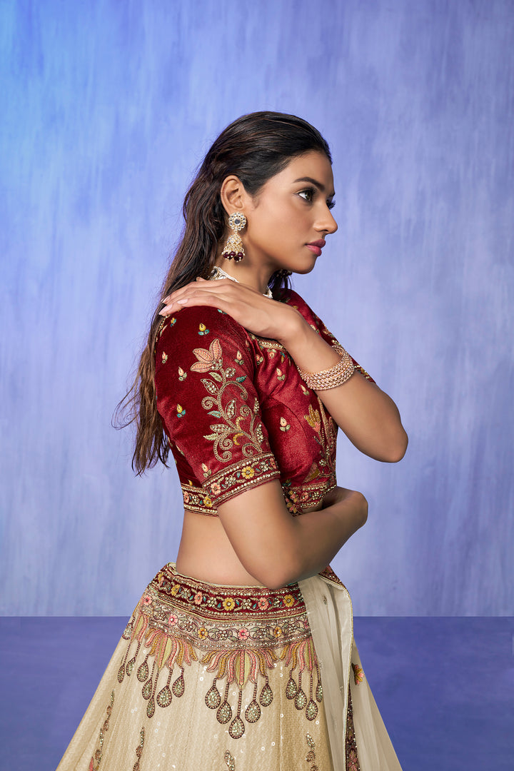 Velvet Lehenga Choli Set | Embroidered Party Wear Lehenga for Wedding