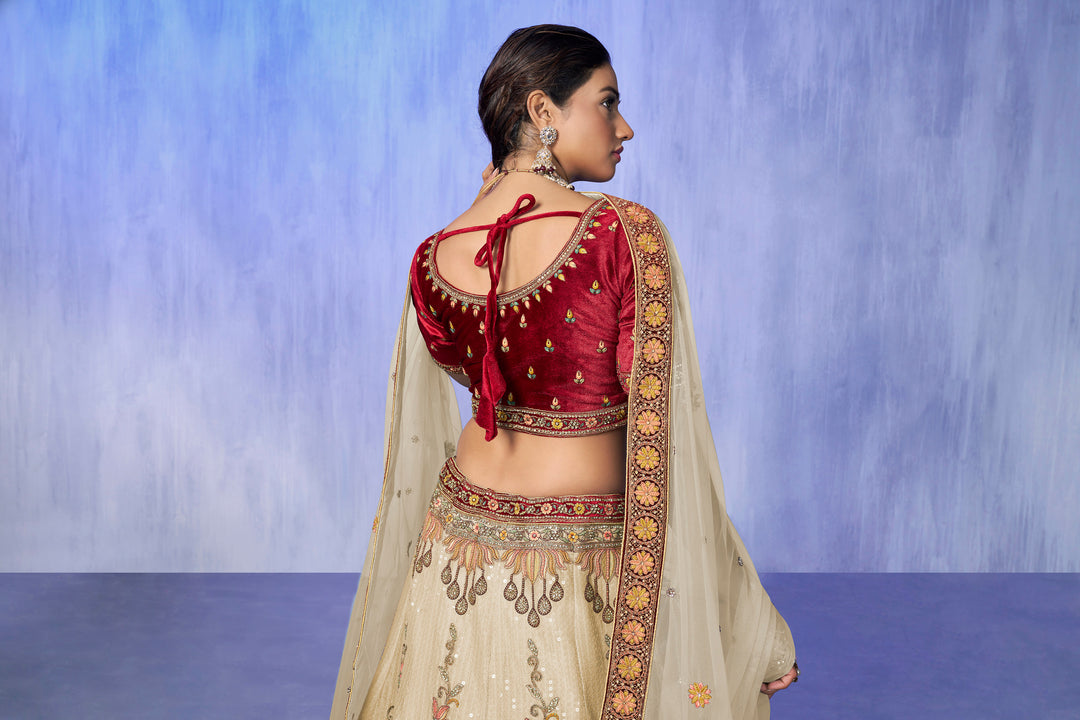 Velvet Lehenga Choli Set | Embroidered Party Wear Lehenga for Wedding