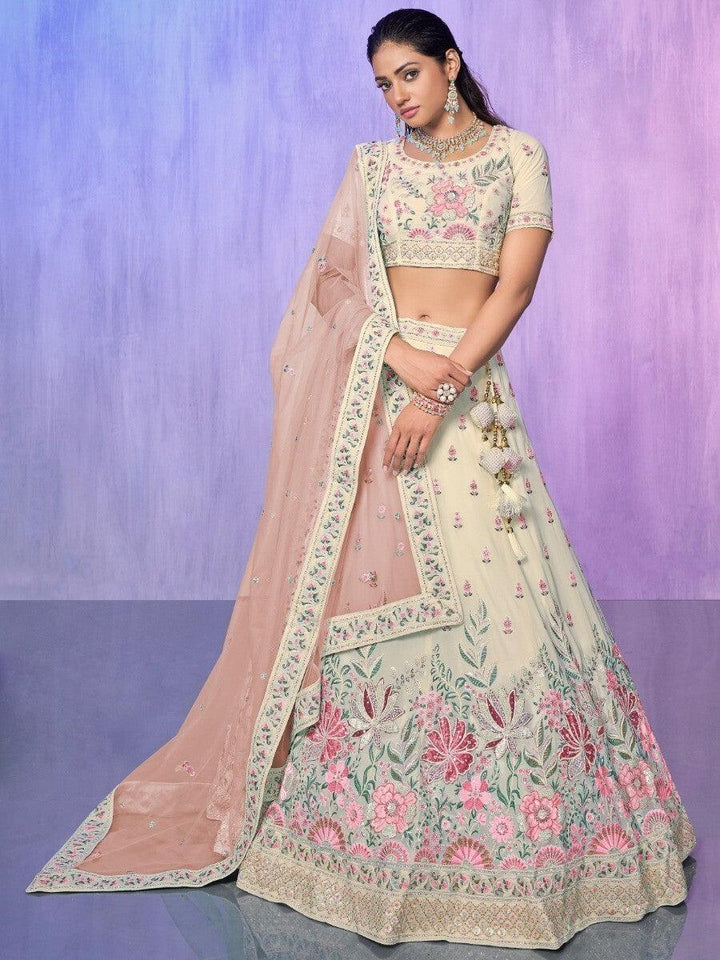 Bridal Off-White Lehenga | Embroidered Georgette with Dupatta