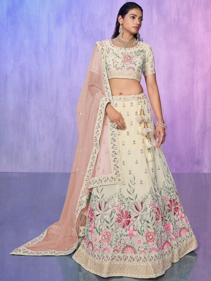 Bridal Off-White Lehenga | Embroidered Georgette with Dupatta