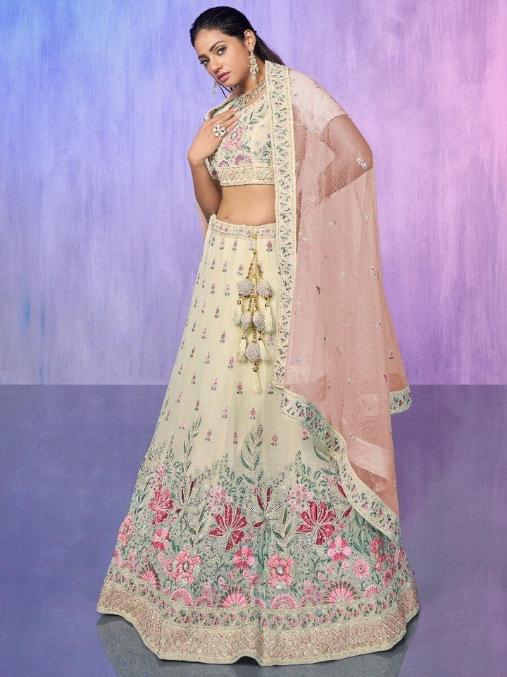 Bridal Off-White Lehenga | Embroidered Georgette with Dupatta