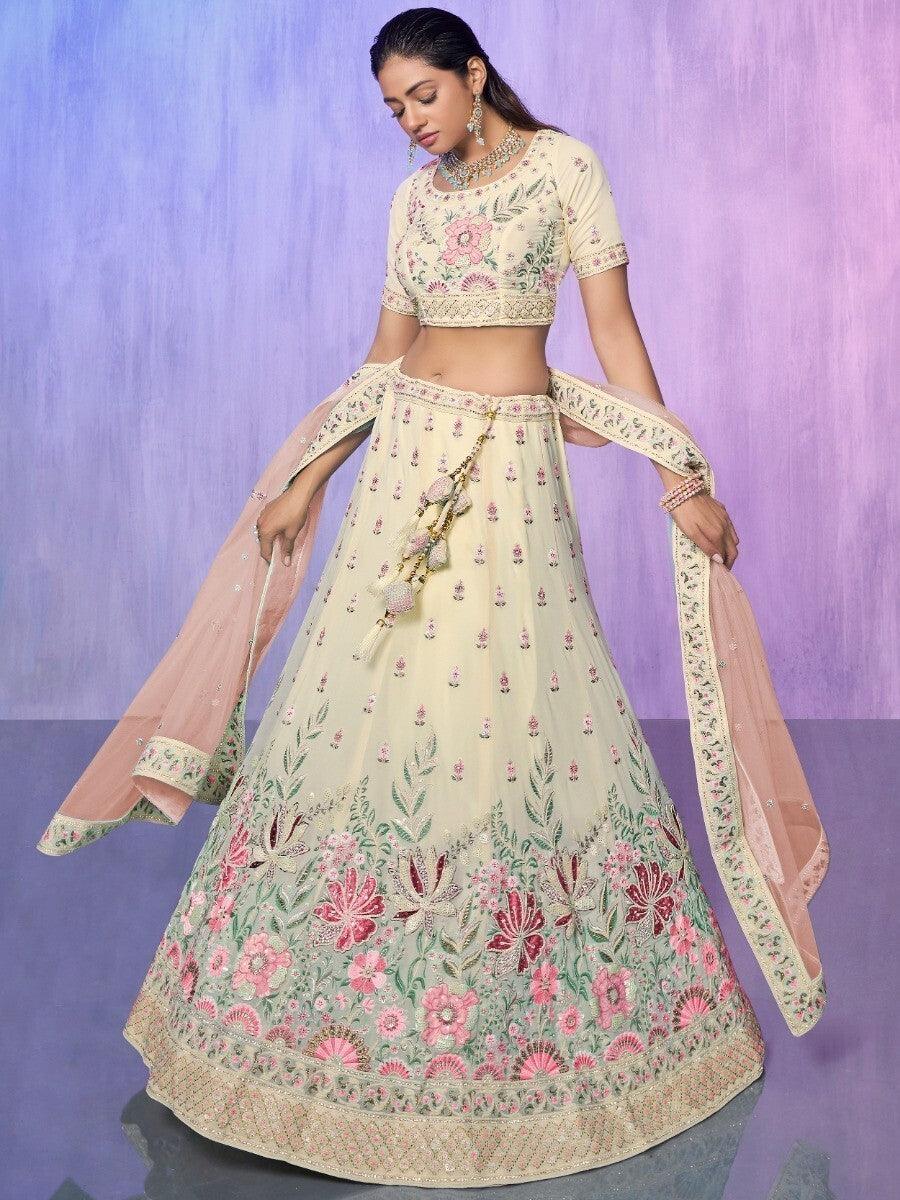 Bridal Off-White Lehenga | Embroidered Georgette with Dupatta