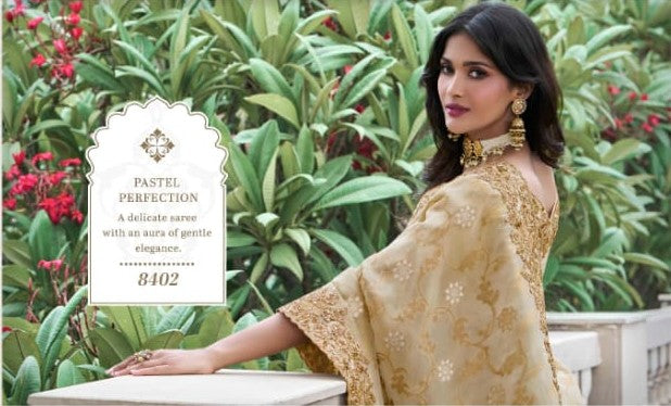 Graceful Cream Tissue Silk Saree | Stunning Zari & Mirror Embellishments