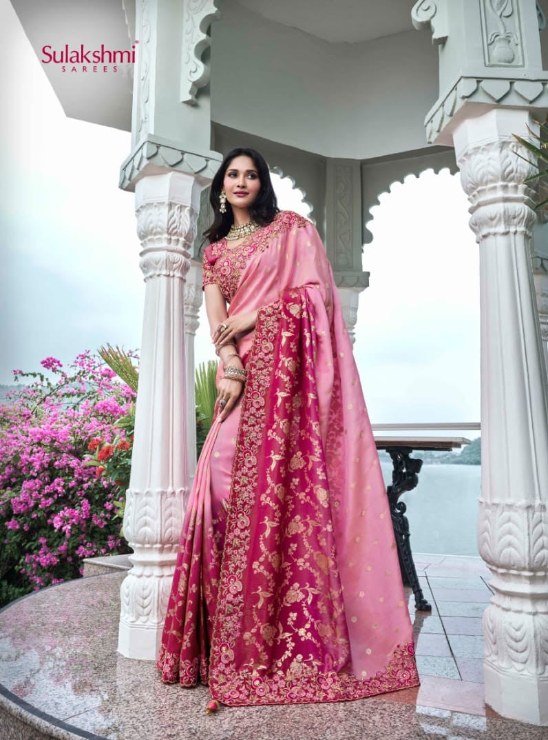 Charming Pink Tissue Silk Saree | Dori Embroidery & Stone Accents for Weddings