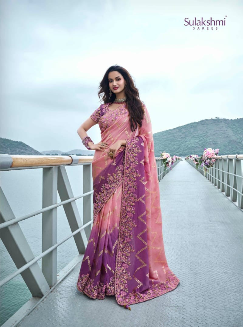 Delicate Dusty Pink Tissue Silk Saree | Zari Work & Dori Embroidery for Weddings