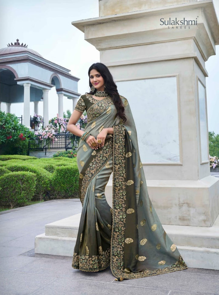 Stunning gray Tissue Silk Saree | Zari & Sequins for Elegant Occasions