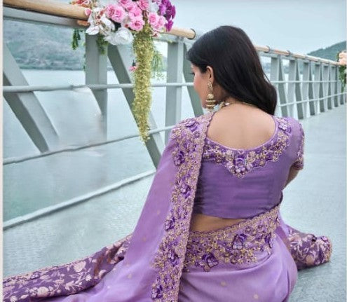 Captivating Lavender Tissue Silk Saree | Zari Work & Mirror Detailing for Elegance