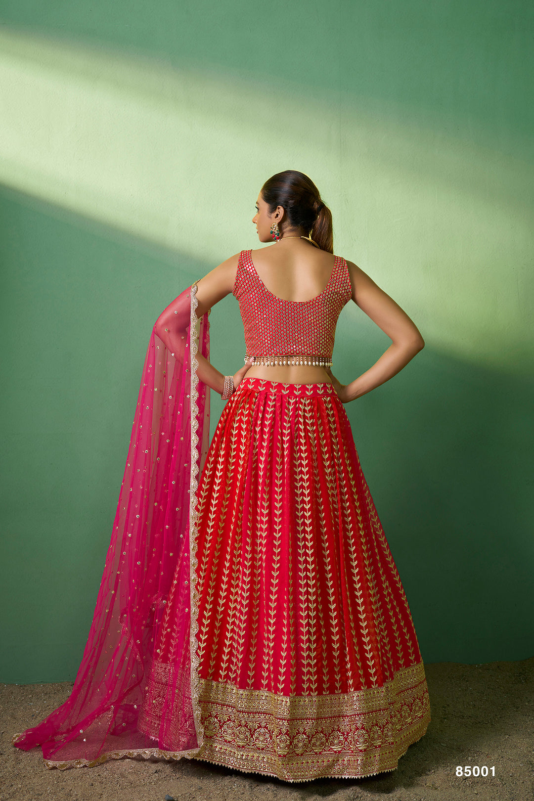 Red Georgette Lehenga | Bridal Indian Choli Set with Net Dupatta