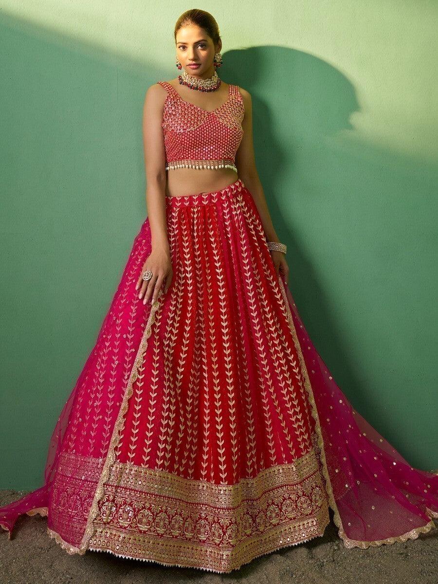 Radiant Red Lehenga Choli Set with Sequins | Wedding Special Occasion