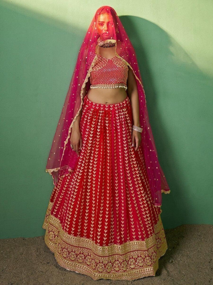 Radiant Red Lehenga Choli Set with Sequins | Wedding Special Occasion