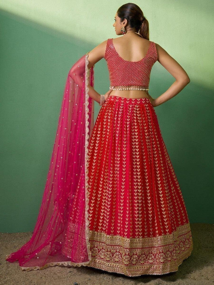 Radiant Red Lehenga Choli Set with Sequins | Wedding Special Occasion