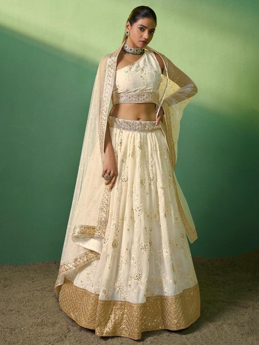 Cream Designer Lehenga Choli Set | Bridal & Party Wear with Dupatta