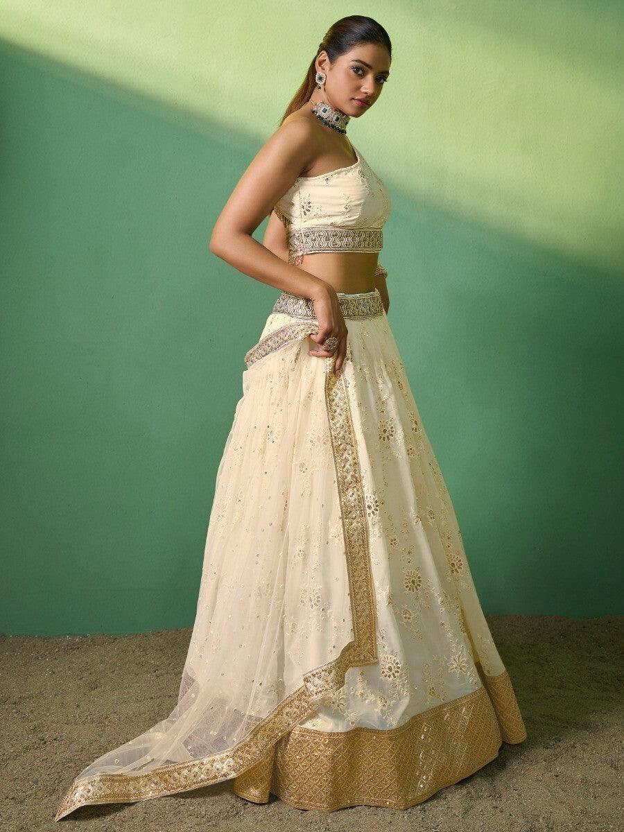 Cream Designer Lehenga Choli Set | Bridal & Party Wear with Dupatta