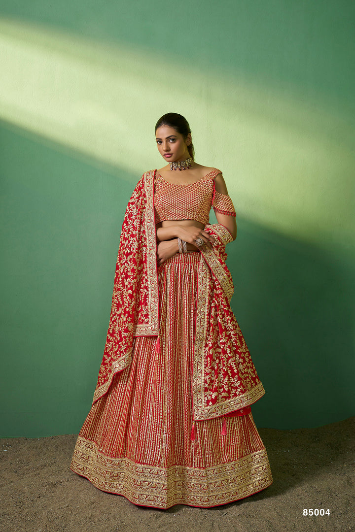 Red Georgette Bridal Lehenga Choli | Wedding Embroidered Set