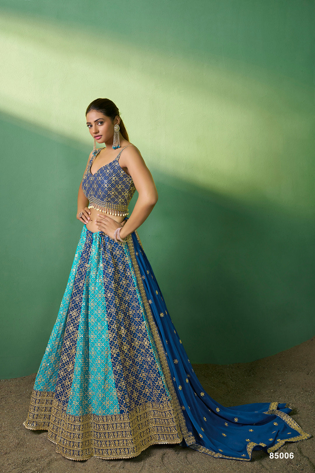 Blue Georgette Lehenga Choli Set | Embroidered Party Wear Lehenga