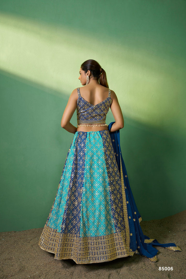 Blue Georgette Lehenga Choli Set | Embroidered Party Wear Lehenga