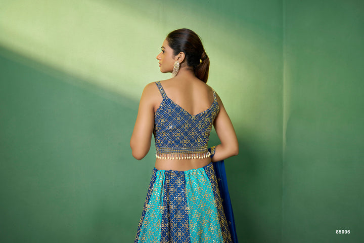 Blue Georgette Lehenga Choli Set | Embroidered Party Wear Lehenga