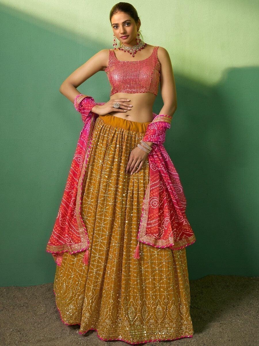 Mustard Yellow Sequins Lehenga Choli | Customizable Fit for Special Occasions