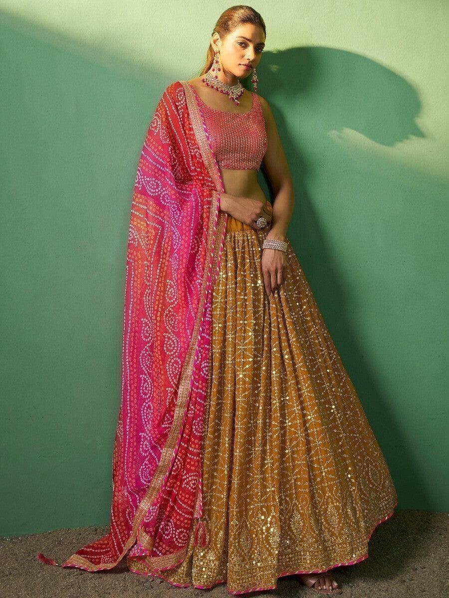 Mustard Yellow Sequins Lehenga Choli | Customizable Fit for Special Occasions