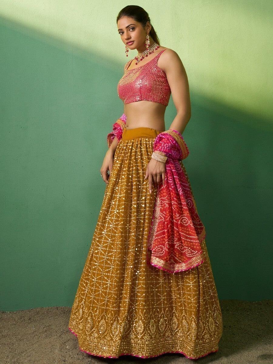 Mustard Yellow Sequins Lehenga Choli | Customizable Fit for Special Occasions