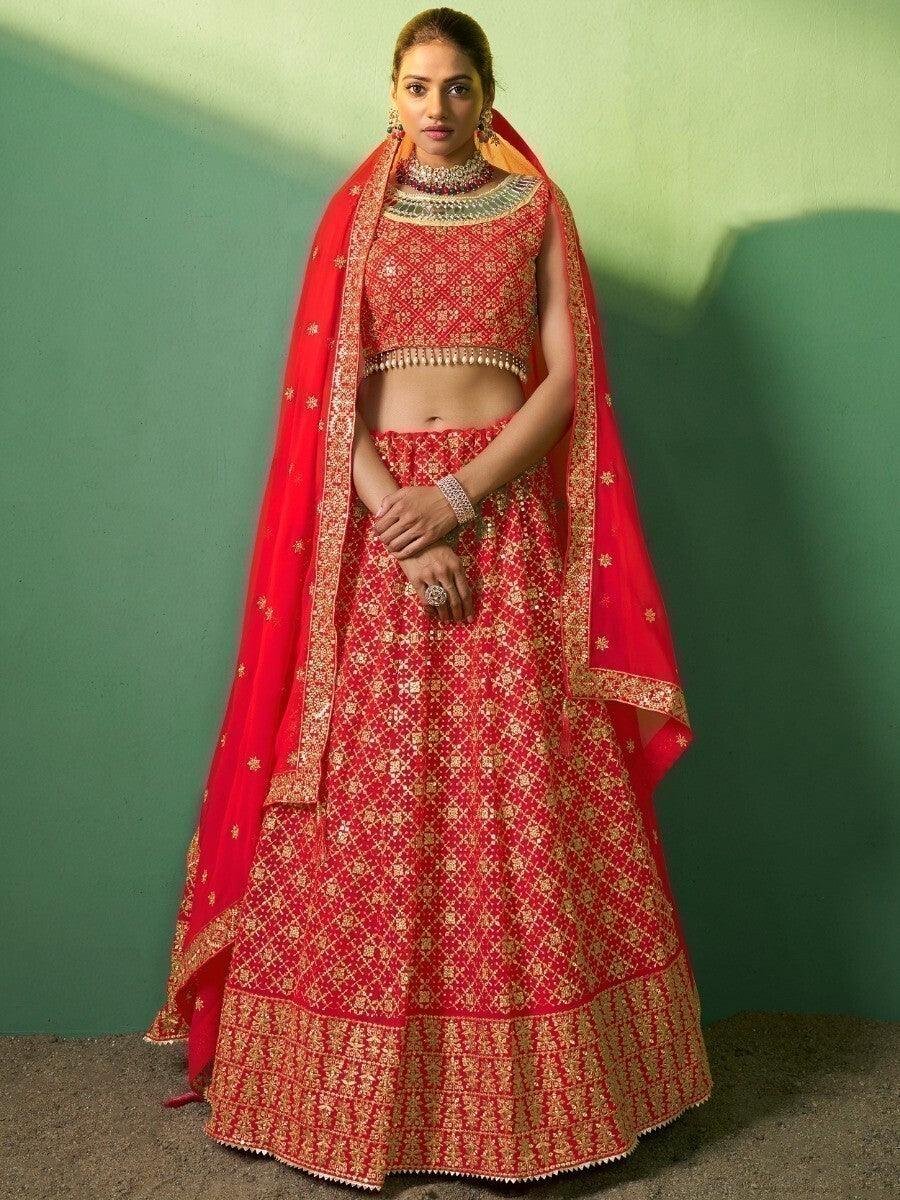 Gorgeous Red Sequins Lehenga Choli | Georgette & Silk Material with Dupatta