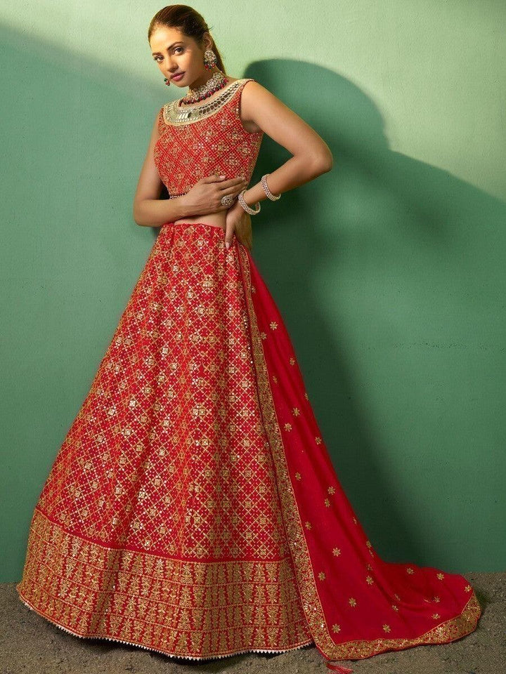 Gorgeous Red Sequins Lehenga Choli | Georgette & Silk Material with Dupatta