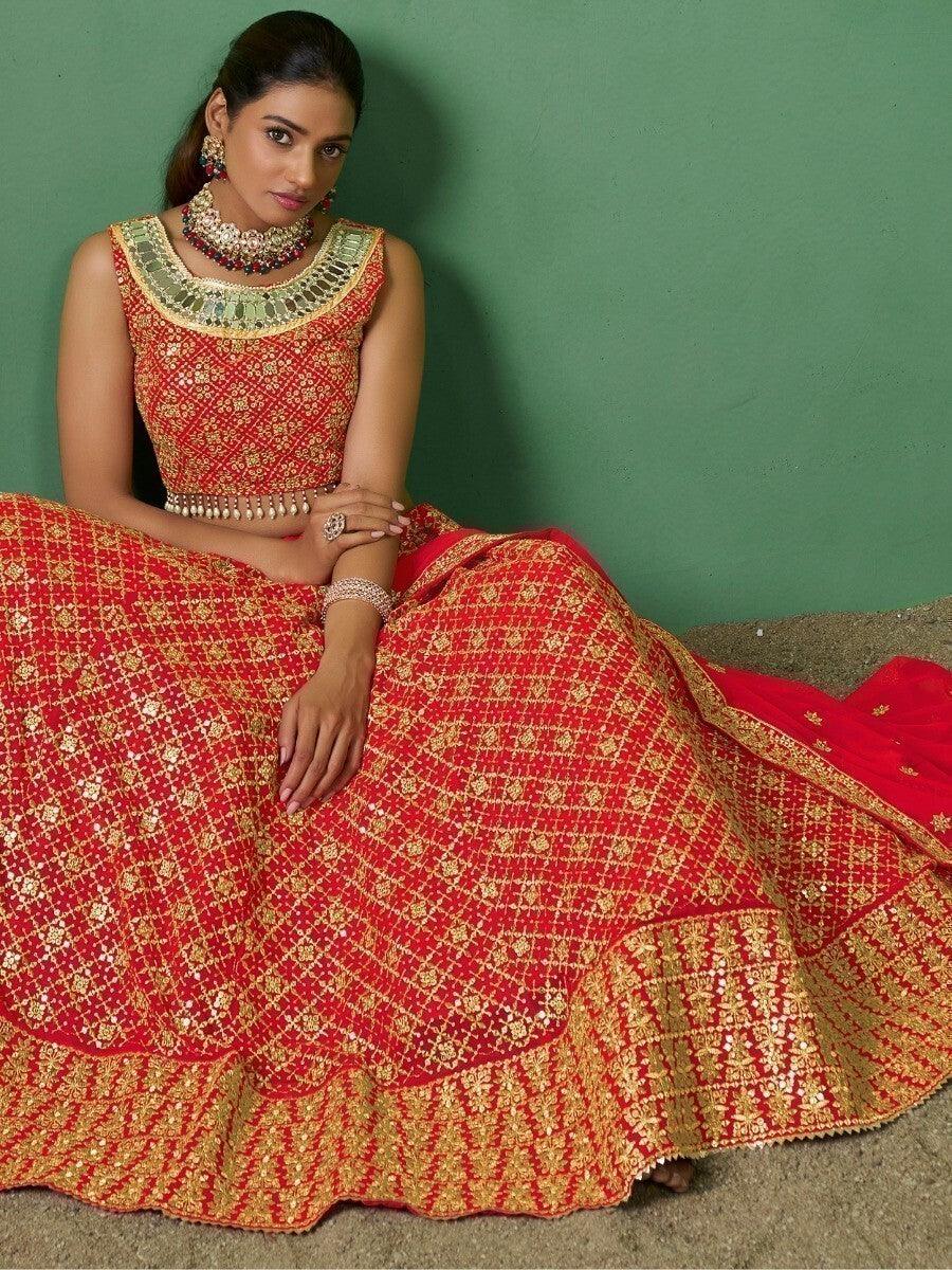 Gorgeous Red Sequins Lehenga Choli | Georgette & Silk Material with Dupatta